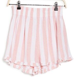 ABOUND Stripe Print Ruffle Linen Blend Shorts In‎ Pink- White, Size XXS, NWT